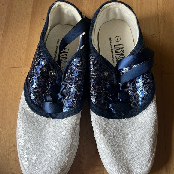 Custom Sequin Saddle Shoes Navy White Swing Lindy Hop Mens 7 / Womens 9 Sneakers - Picture 3 of 5